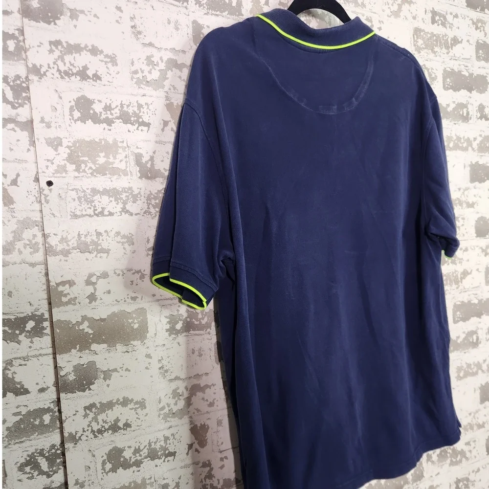 La Vespina Polo Shirt Mens 3XL Navy Blue Neon Green Trim Sporty Casual Pique Top